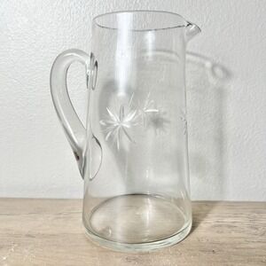 Vtg Fostoria Sunburst Cut Glass Pitcher –‎ Atomic Starburst MCM Barware Kitchen